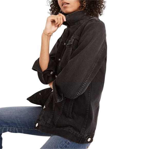 Madewell Oversized Boxy Black Denim Jean Jacket in Lunar Wash Womens size XS - Picture 2 of 11